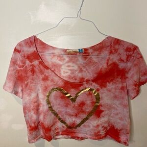 Vintage Havana Red Tie-Dye- Gold Heart Crop Top- Juniors Size Large